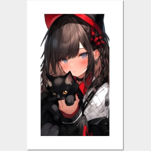 Aesthetic Anime Girl Red White Black | Quality Aesthetic Anime Design | Chibi Manga Anime Art Posters and Art